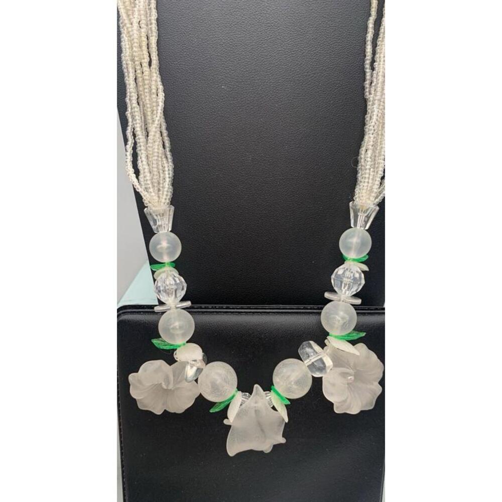 Vintage Multi Layer Seed Beadβ And Frosted Clear & Green Flowers & Beads